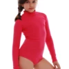 Girls' cotton-blend bodysuit with mock neck and long sleeves, a hard-wearing layer for school and play.
