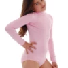 Girls' cotton-blend bodysuit with mock neck and long sleeves, a hard-wearing layer for school and play.