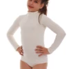 Girls' cotton-blend bodysuit with mock neck and long sleeves, a hard-wearing layer for school and play.