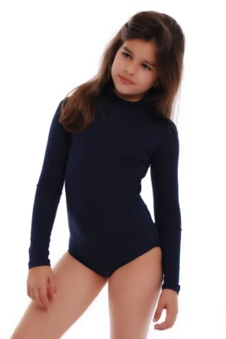 Girls' cotton-blend bodysuit by Tiara Galiano with mock neck and long sleeves, a hard-wearing school layer.