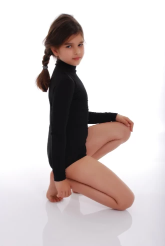 Girls' mock-neck cotton bodysuit that fastens at the bottom so it stays tucked under a jumper or dress.