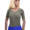 Marbled green microfiber bodysuit with scoop neck, short sleeves and thong cut for a clean line.