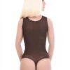 Lightweight mesh bodysuit with wide straps and thong back, close to the body for a smooth line.
