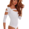 Long-sleeve blouse-style cotton bodysuit by Tiara Galiano, a pared-back base under a blazer or knit.