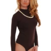 Long-sleeve cotton-blend bodysuit with thong back, breathable and close for a smooth line under clothing.