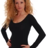 Long-sleeve cotton-blend bodysuit with thong cut, breathable and versatile for everyday wear.