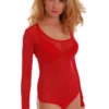 Long-sleeve mesh bodysuit by Tiara Galiano with scoop neck and thong back, a fine everyday layer.