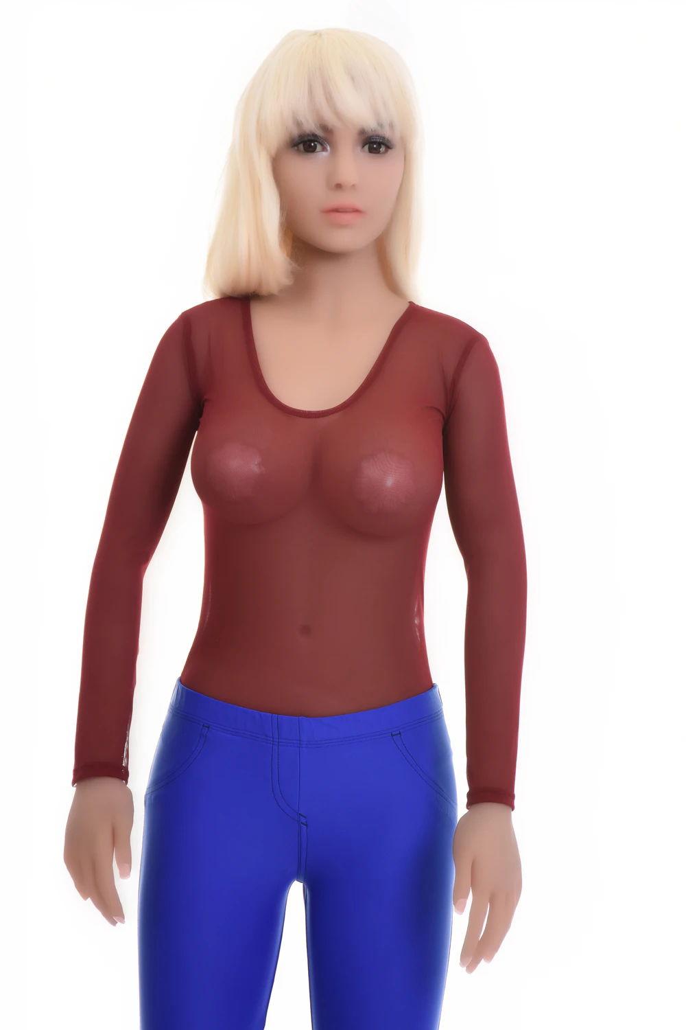 Long-sleeve mesh bodysuit by Tiara Galiano with scoop neck and hook-and-eye fastening, easy to layer.