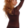 Long-sleeve mesh bodysuit by Tiara Galiano with mock neck and hook-and-eye fastening, easy to layer.