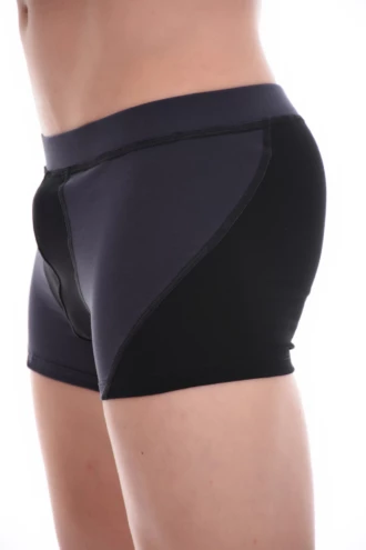 Cotton-blend men's boxer briefs with a longer leg that covers the upper thigh and sits close.