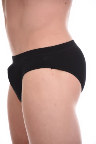 Close-fitting cotton-blend men's briefs that hold securely with little bulk beneath clothing.