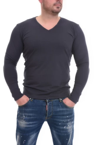 Comfortable cotton-blend long-sleeve top for men with gentle stretch and an easy V-neck.
