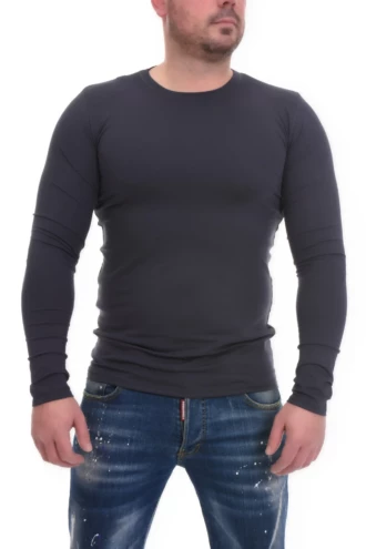 Comfortable cotton-blend long-sleeve top for men with gentle stretch and a full round neckline.