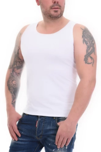 Soft cotton-blend men's tank top, an easy sleeveless base layer for everyday wear.