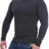 Breathable cotton men's long-sleeve crew-neck tee worn smoothly as a base layer under knits.