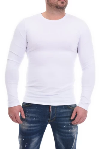 Breathable cotton men's long-sleeve top with a round neckline for a full, clean line under a shirt.