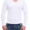 Breathable cotton men's long-sleeve top with a V-neckline that stays out of sight under an open collar.