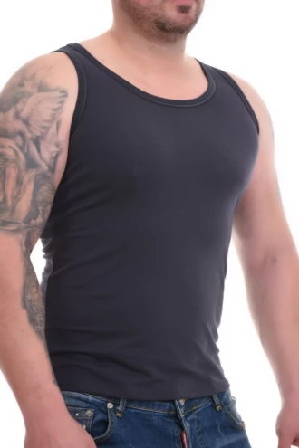 Breathable cotton men's tank top worn as a base layer under shirts for added comfort.