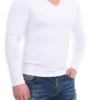 Cotton-blend men's long-sleeve V-neck tee, an easy layer with a neckline that stays hidden.