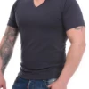 Regular-fit men's short-sleeve V-neck tee in breathable cotton blend, easy comfort with nothing to fasten.
