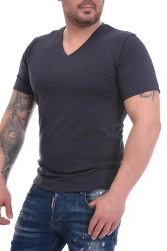 Regular-fit men's short-sleeve V-neck tee in breathable cotton blend, easy comfort with nothing to fasten.