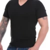 Short-sleeve men's V-neck tee that sits low to disappear beneath a shirt, light and easy in warm weather.