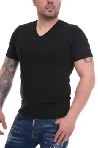 Short-sleeve men's V-neck tee that sits low to disappear beneath a shirt, light and easy in warm weather.