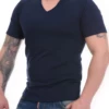 Lightweight short-sleeve V-neck tee for men, an easy warm-weather layer in a soft breathable cotton blend.