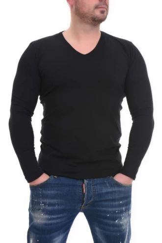 Men's V-neck long-sleeve tee that keeps a clean line beneath a shirt as a smooth base layer.