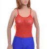 Mesh bodysuit with scoop neck and spaghetti straps, fine and breathable for everyday coverage.