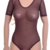 Lightweight breathable mesh bodysuit with short sleeves and a brazilian cut for a smooth line under clothes.