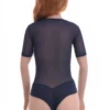 Short-sleeve mesh bodysuit with brazilian back and hook-and-eye closure for a secure everyday fit.