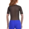 Mesh bodysuit with short sleeves and brazilian back, sitting close for a smooth everyday line.