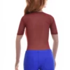 Fine mesh bodysuit with short sleeves and brazilian back that sits close for a smooth line under clothing.