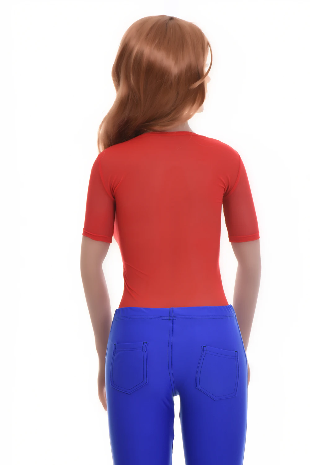 Fine mesh bodysuit with short sleeves and brazilian back, sitting close for a smooth silhouette.
