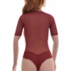 Breathable mesh bodysuit with short sleeves and brazilian back, light enough to layer all day.