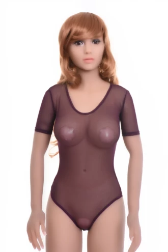Short-sleeve mesh bodysuit with brazilian cut and a hook-and-eye fastening for a secure, smooth fit.