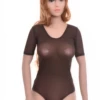 Lightweight mesh bodysuit with short sleeves and hook-and-eye fastening, easy everyday wear.
