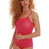 Sleeveless mesh bodysuit with scoop neck and bikini back, breathable for daily layering.