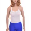 Sleeveless mesh bodysuit with spaghetti straps and scoop neck, smooth for a clean silhouette.