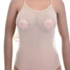 Sleeveless mesh bodysuit with spaghetti straps, a smooth close base worn alone or layered.
