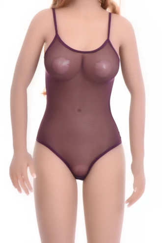 Fine sleeveless mesh bodysuit with thin straps, light and breathable for everyday layering.