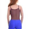 Fine sleeveless mesh bodysuit with thin straps, light and breathable for everyday layering.