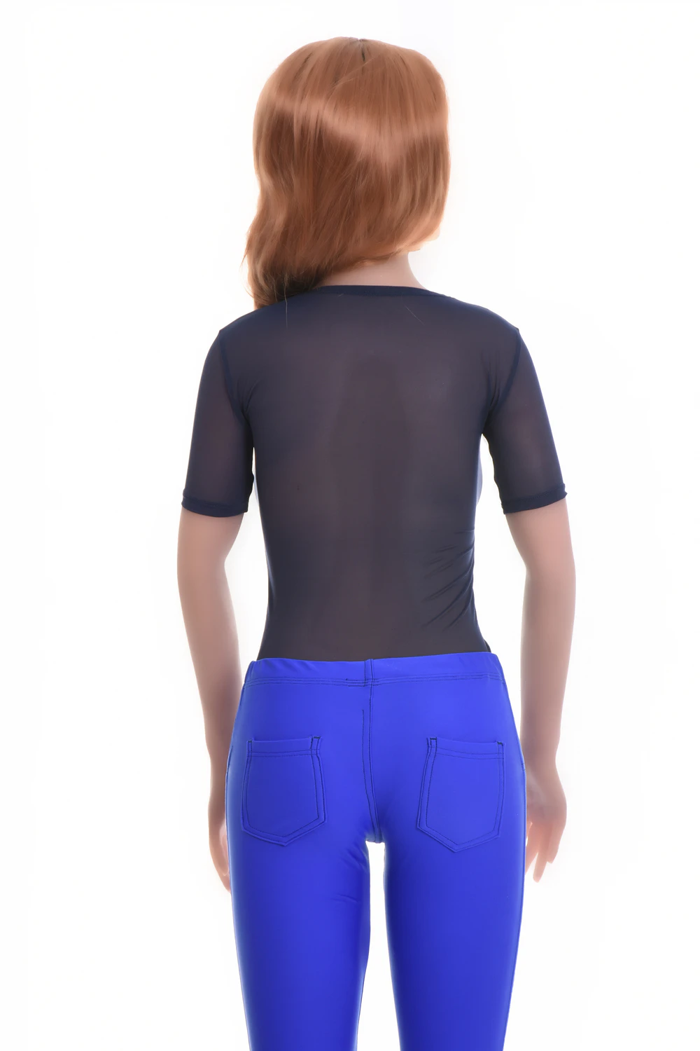 Fine mesh bodysuit with a t-shirt silhouette and brazilian back, sitting close for a clean line.