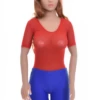 Lightweight t-shirt-style mesh bodysuit with scoop neck and brazilian cut for daily wear.