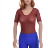 Mesh bodysuit in a t-shirt cut with scoop neck and short sleeves, a light everyday base with brazilian back.