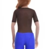 Mesh bodysuit in a t-shirt silhouette with scoop neck, light enough to layer or wear on its own.