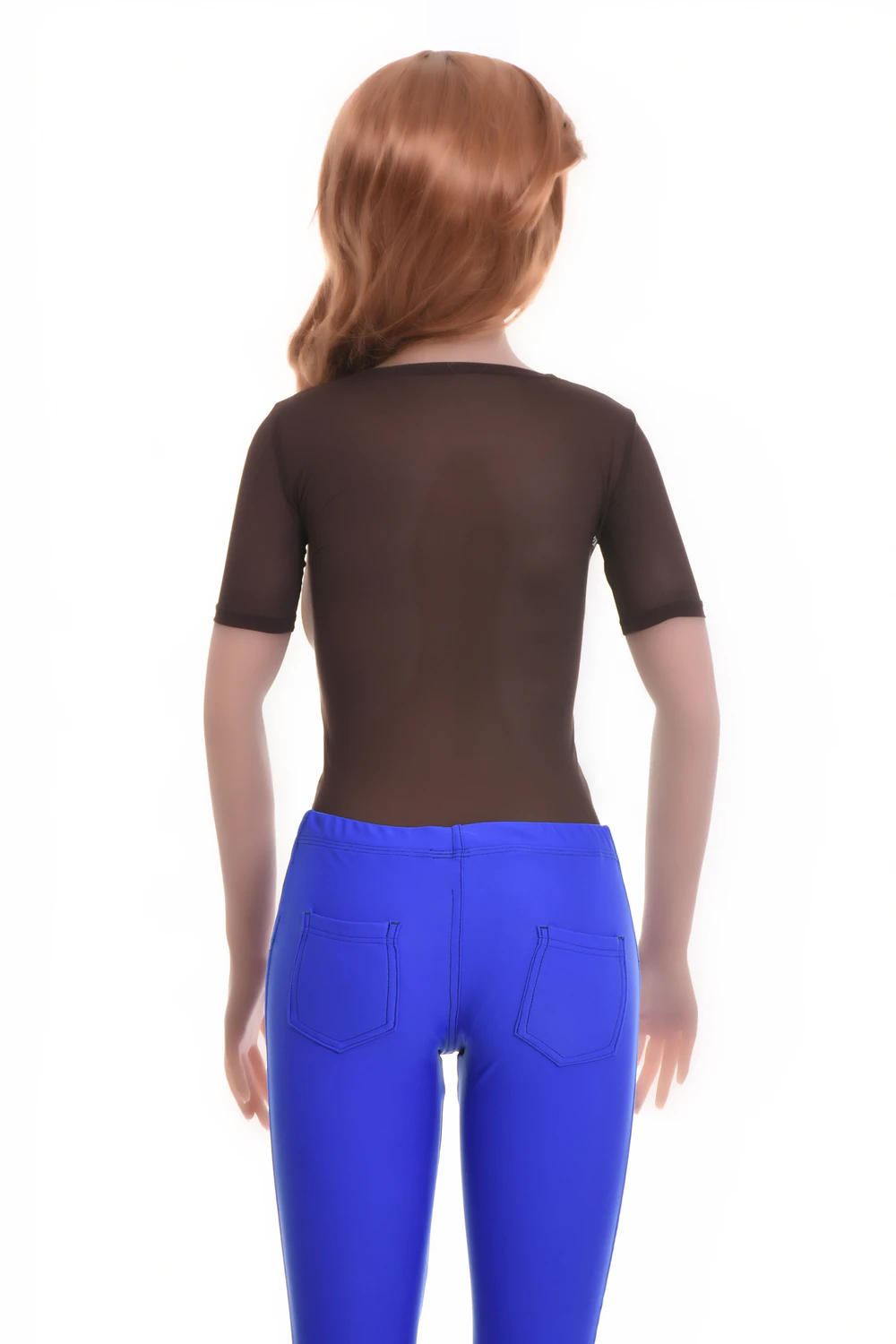 Mesh bodysuit in a t-shirt silhouette with scoop neck, light enough to layer or wear on its own.