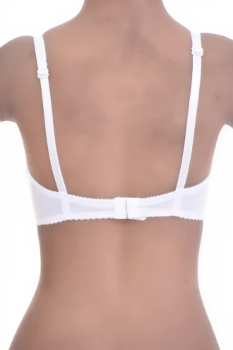 Soft-cup microfiber bra with no padding for a natural shape, finished with adjustable straps and a hook-and-eye back.