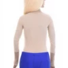 Mock-neck beige mesh bodysuit with lace cuffs and hook-and-eye closure, a light close everyday layer.